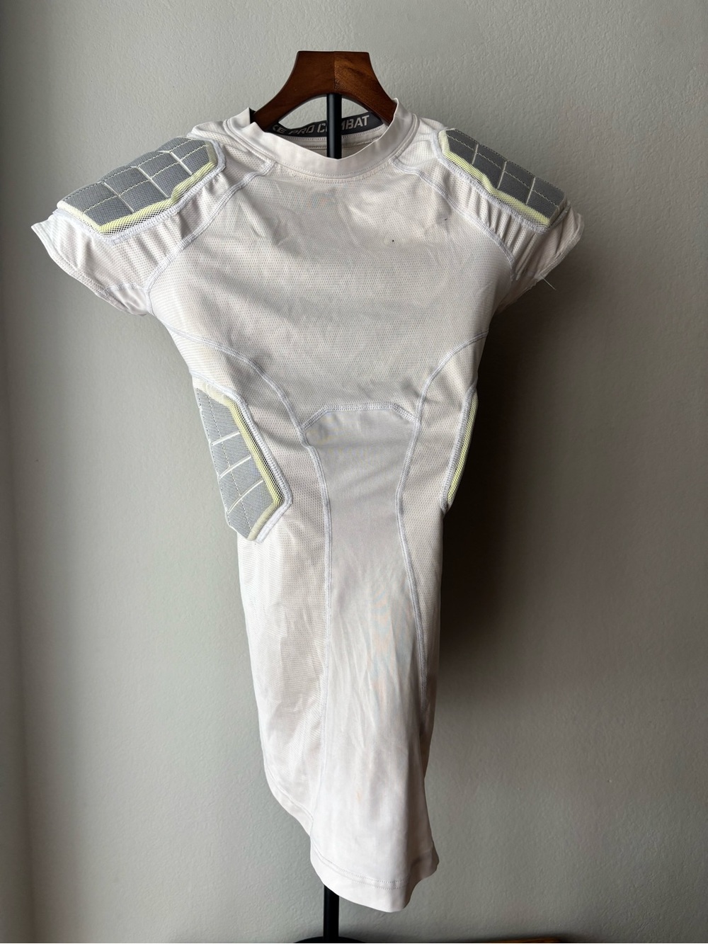 Nike White Compression Football Shoulder Pad Shirt with Gray Accents